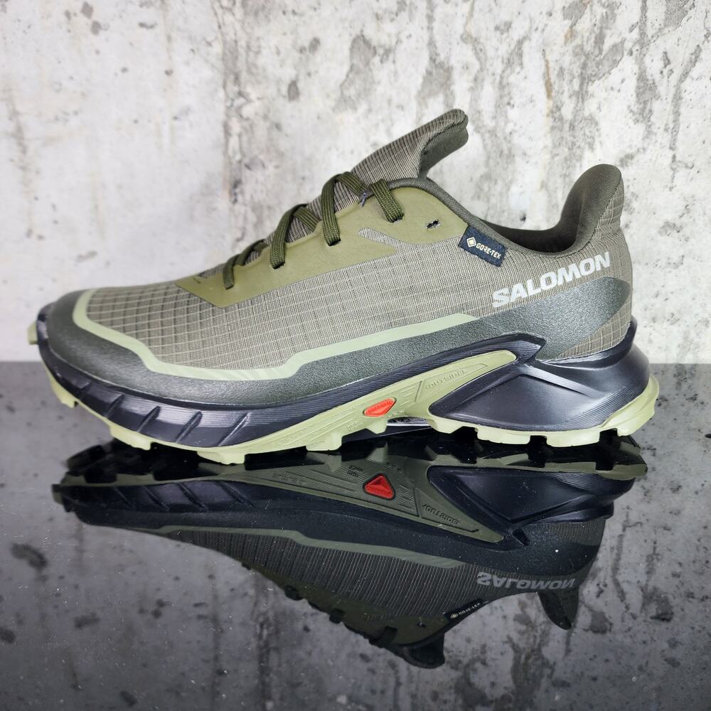 MSRP $140 Salomon Alphacross 5 GTX Trail Shoes Men 9.5 Olive GORE-TEX